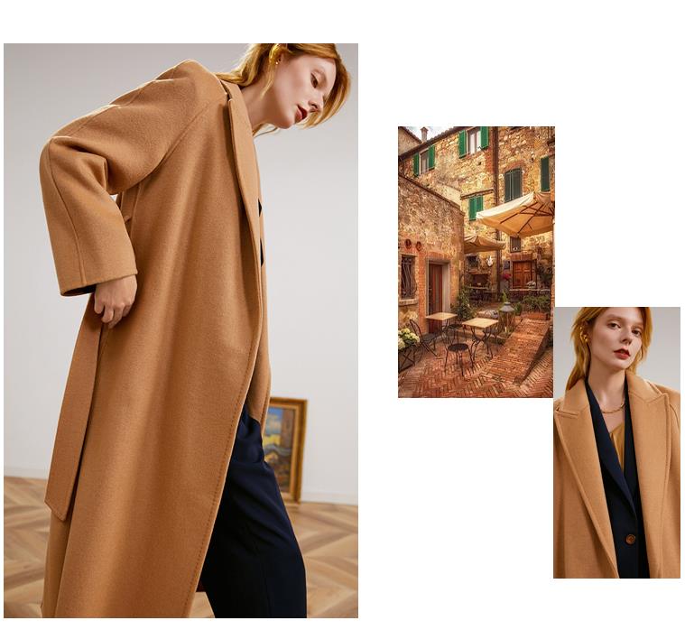 Women's handmade wool double-sided woolen coat nightgown lace-up trench coat woolen coat