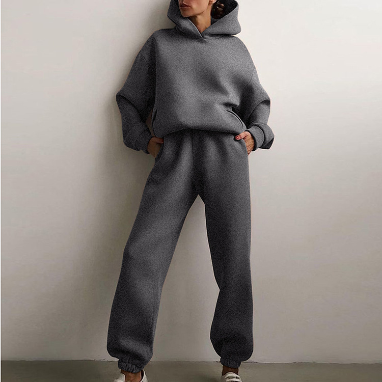 Women's Thick Sportswear Pocket Hoodie Double Pocket Track Pants Loose Casual Suit