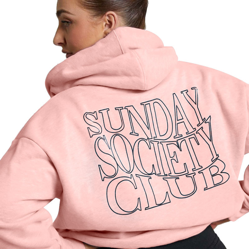 Women's Drawstring Hoodie Letter Printed Sweatshirt Drop Shoulder Sleeve Thick