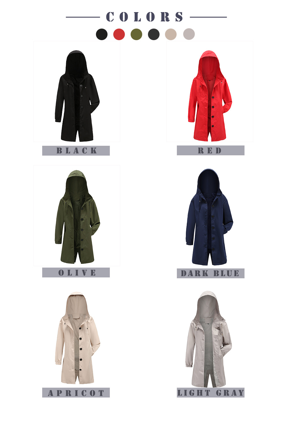 Women's Windproof Waterproof Hooded Jacket Outdoor Mid-length Side Pocket Coat