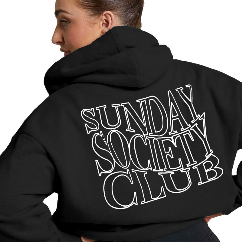 Women's Drawstring Hoodie Letter Printed Sweatshirt Drop Shoulder Sleeve Thick