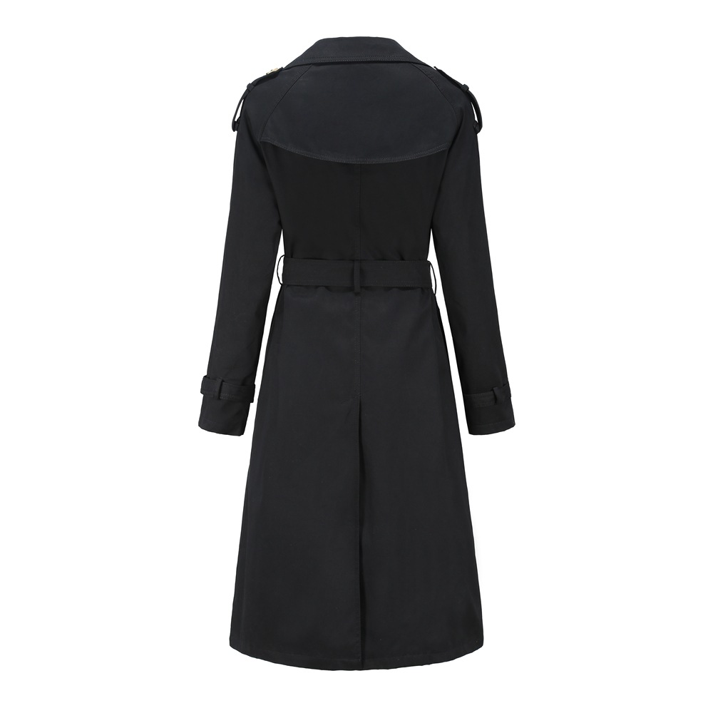 New Women's Belt Adjustable Jacket Double-breasted Black Khaki Trench Coat