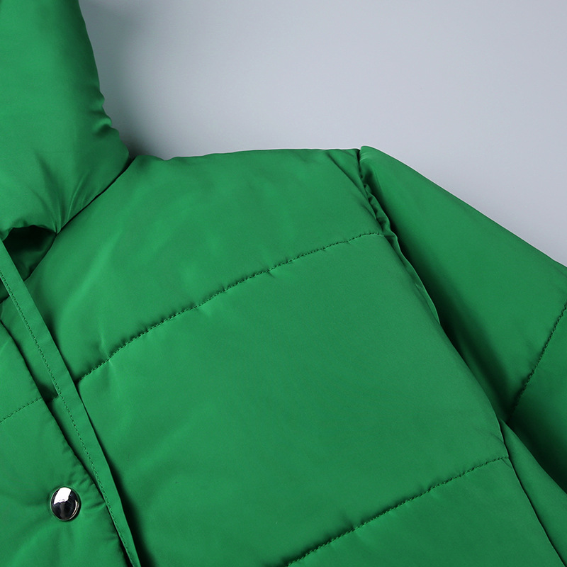 Women's Short Thick Coat Hooded Stand Collar Jacket Pocket Lantern Sleeve