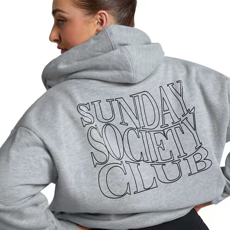 Women's Drawstring Hoodie Letter Printed Sweatshirt Drop Shoulder Sleeve Thick