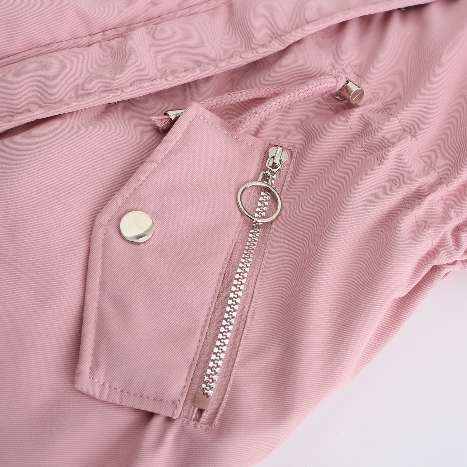 Women's White Fur Collar Thick Hooded Jacket Adjustable Drawstring Zipper Pocket