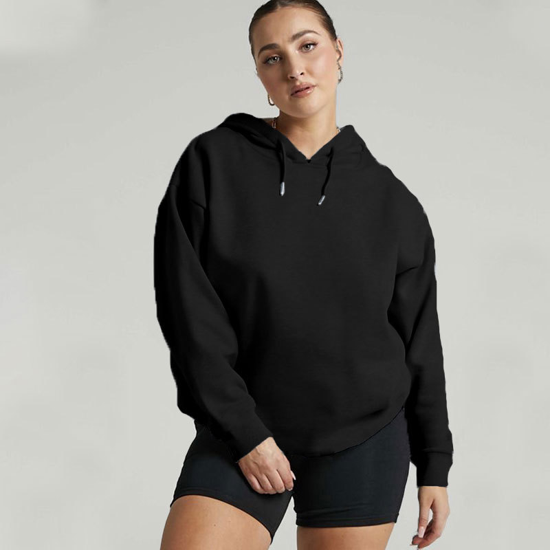 Women's Drawstring Hoodie Letter Printed Sweatshirt Drop Shoulder Sleeve Thick