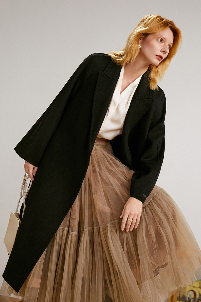 Women's handmade wool double-sided woolen coat nightgown lace-up trench coat woolen coat