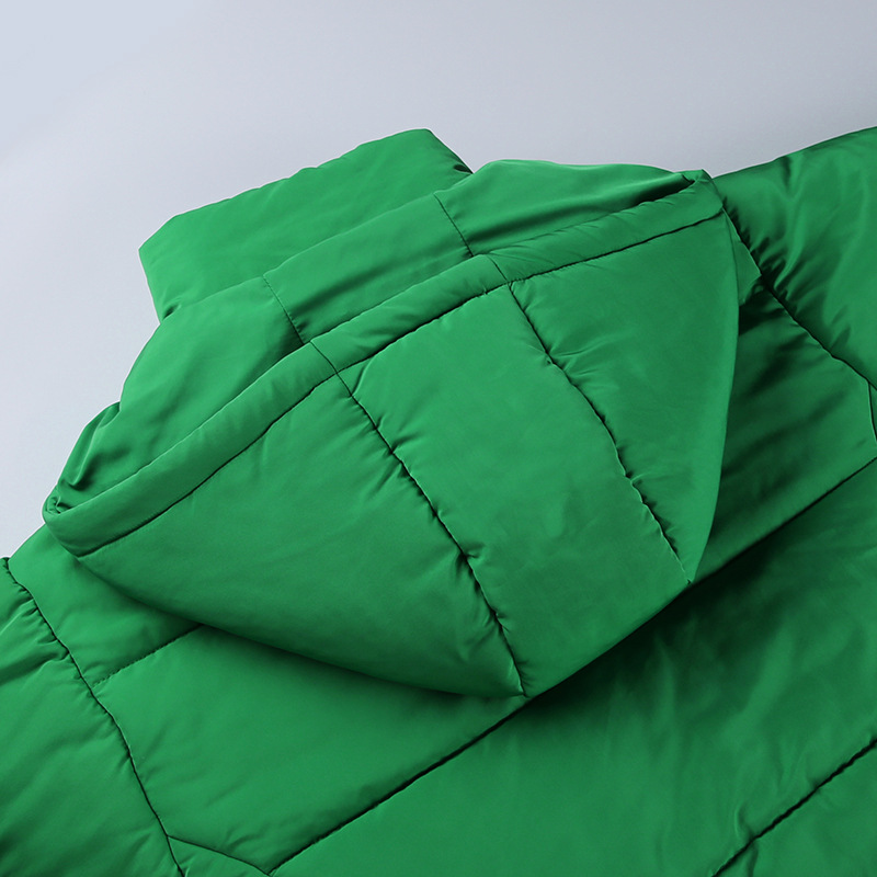 Women's Short Thick Coat Hooded Stand Collar Jacket Pocket Lantern Sleeve