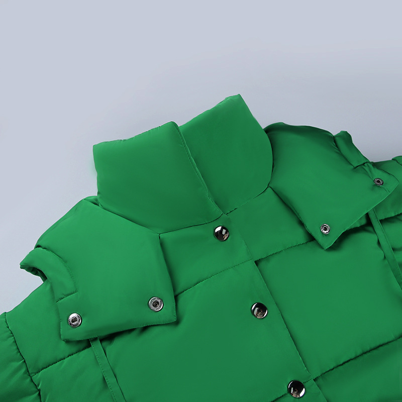 Women's Short Thick Coat Hooded Stand Collar Jacket Pocket Lantern Sleeve