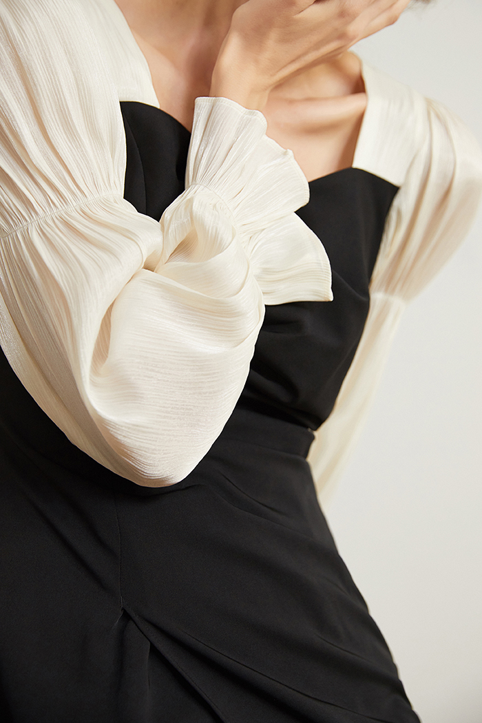 French celebrity little black dress female autumn retro outdoor wear long-sleeved dress