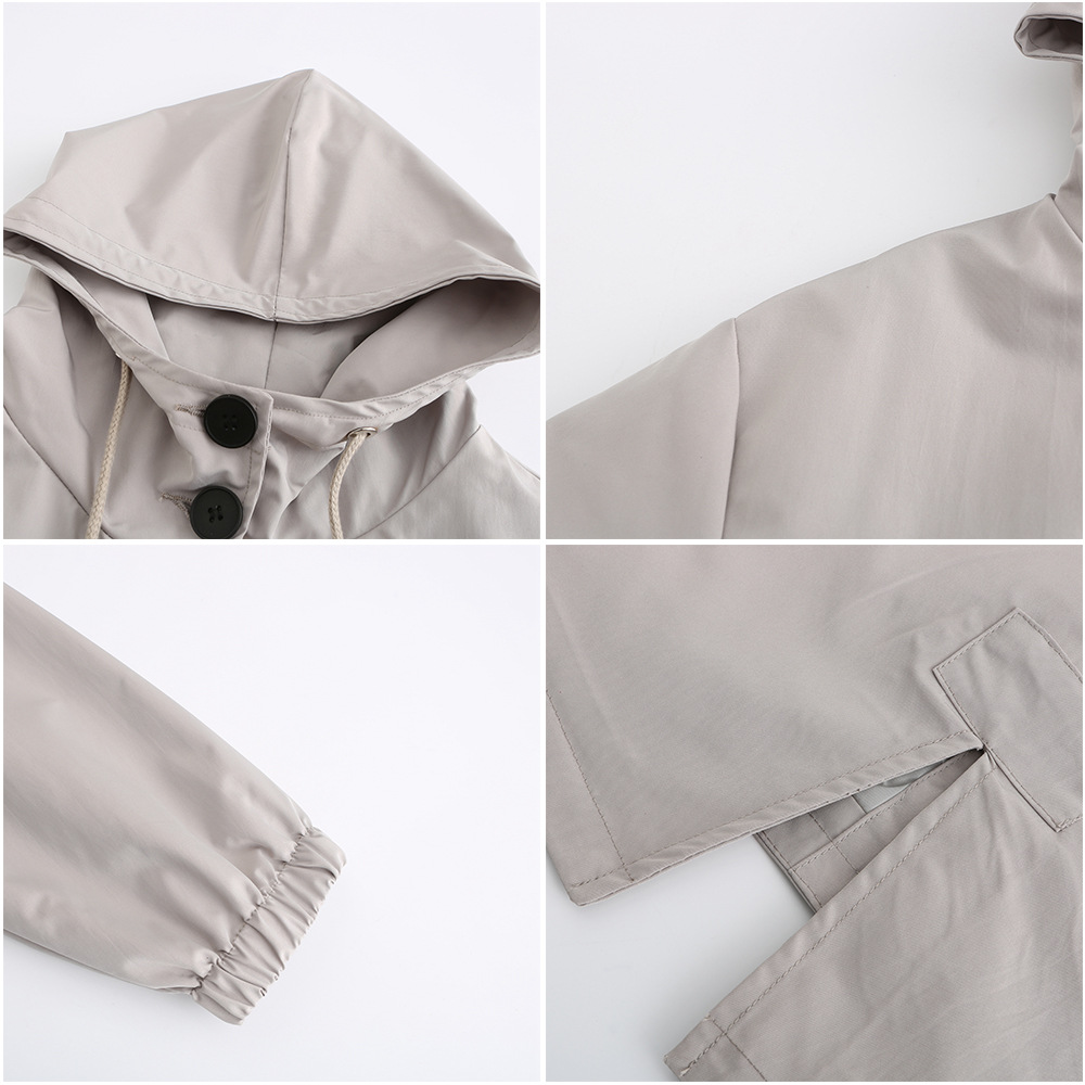Women's Windproof Waterproof Hooded Jacket Outdoor Mid-length Side Pocket Coat