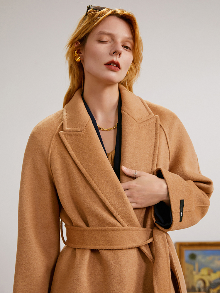 Women's handmade wool double-sided woolen coat nightgown lace-up trench coat woolen coat