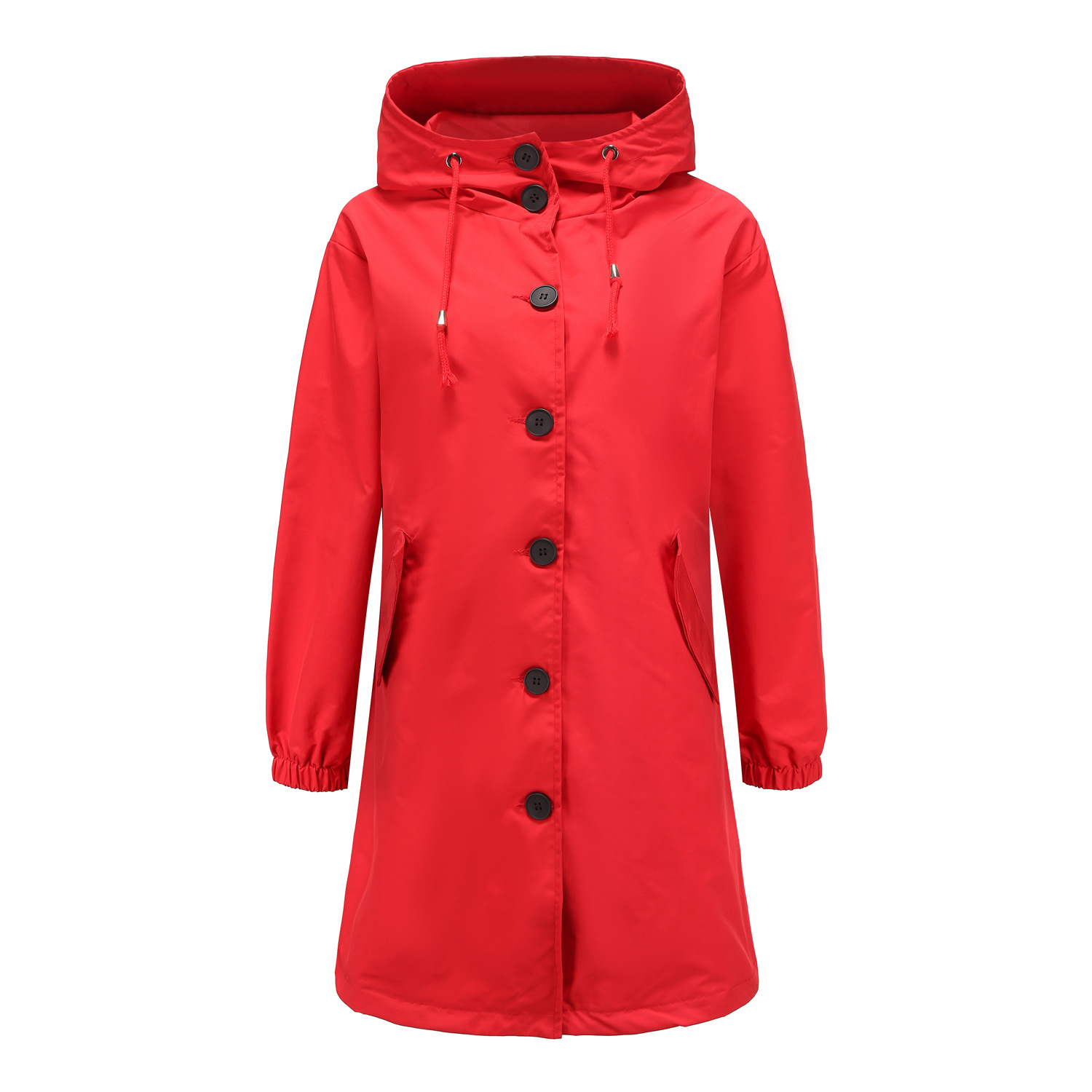 Women's Windproof Waterproof Hooded Jacket Outdoor Mid-length Side Pocket Coat