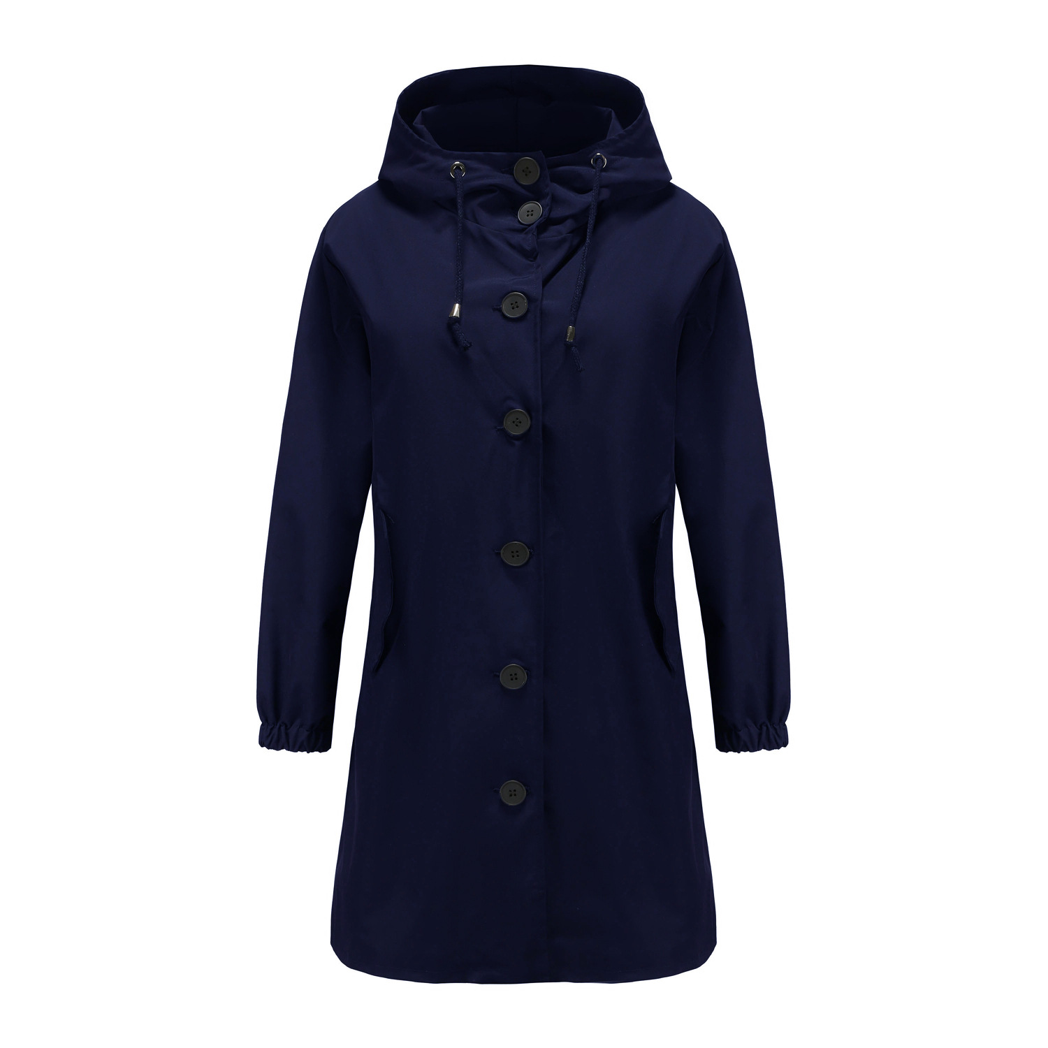 Women's Windproof Waterproof Hooded Jacket Outdoor Mid-length Side Pocket Coat