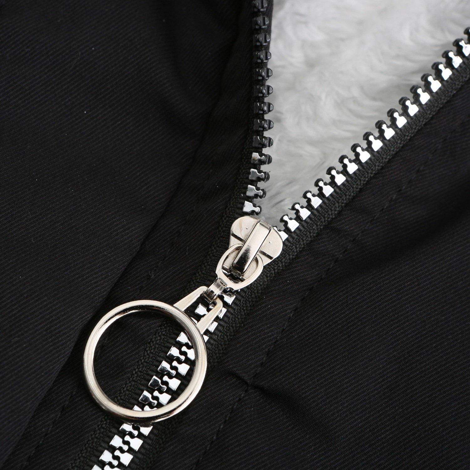 Women's White Fur Collar Thick Hooded Jacket Adjustable Drawstring Zipper Pocket