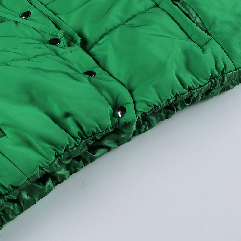 Women's Short Thick Coat Hooded Stand Collar Jacket Pocket Lantern Sleeve