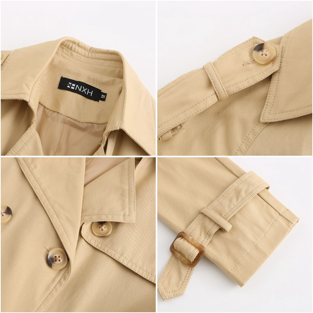 New Women's Belt Adjustable Jacket Double-breasted Black Khaki Trench Coat