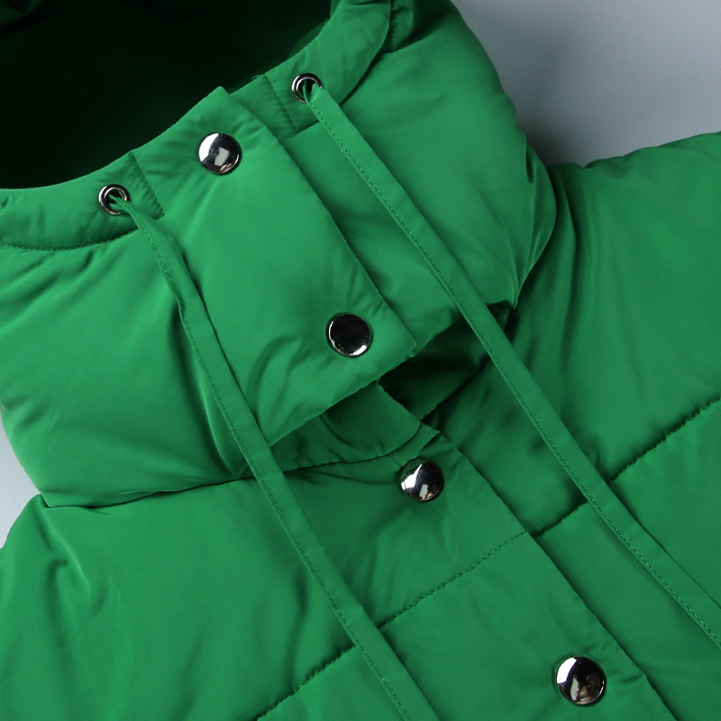 Women's Short Thick Coat Hooded Stand Collar Jacket Pocket Lantern Sleeve