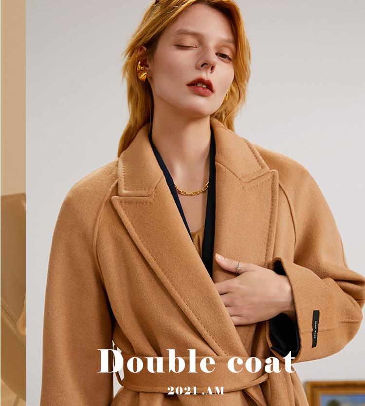 Women's handmade wool double-sided woolen coat nightgown lace-up trench coat woolen coat