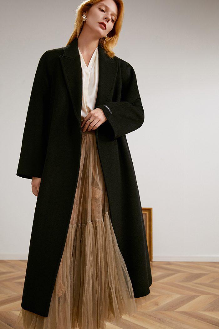 Women's handmade wool double-sided woolen coat nightgown lace-up trench coat woolen coat