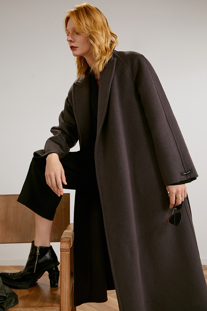 Women's handmade wool double-sided woolen coat nightgown lace-up trench coat woolen coat