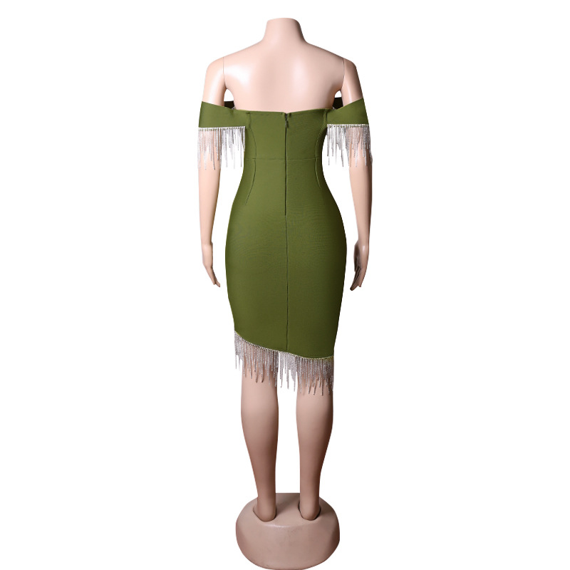 2022 High Waist Ladies Wrap Breast Skirts Backless Skinny Dresses Fringe Slit Dresses