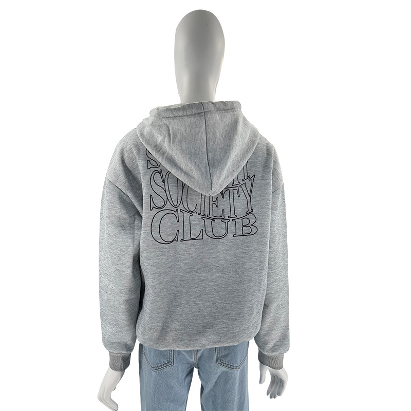 Women's Drawstring Hoodie Letter Printed Sweatshirt Drop Shoulder Sleeve Thick