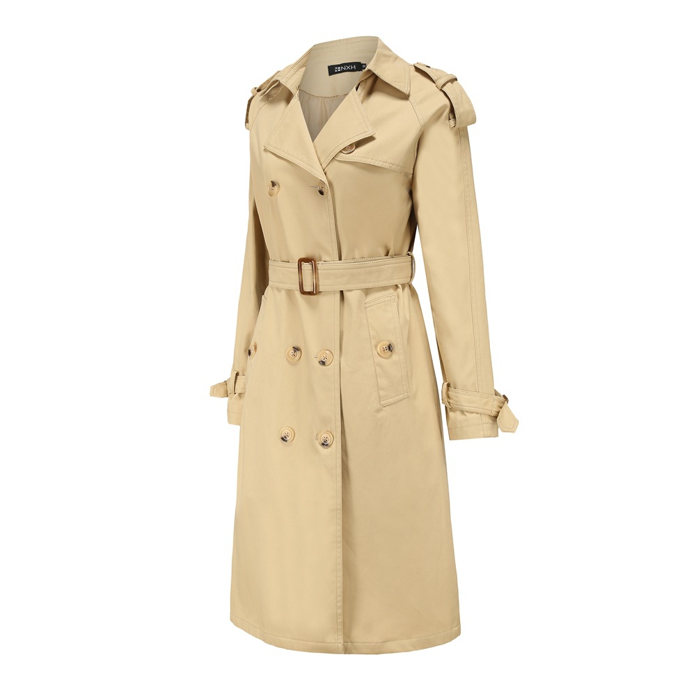 New Women's Belt Adjustable Jacket Double-breasted Black Khaki Trench Coat