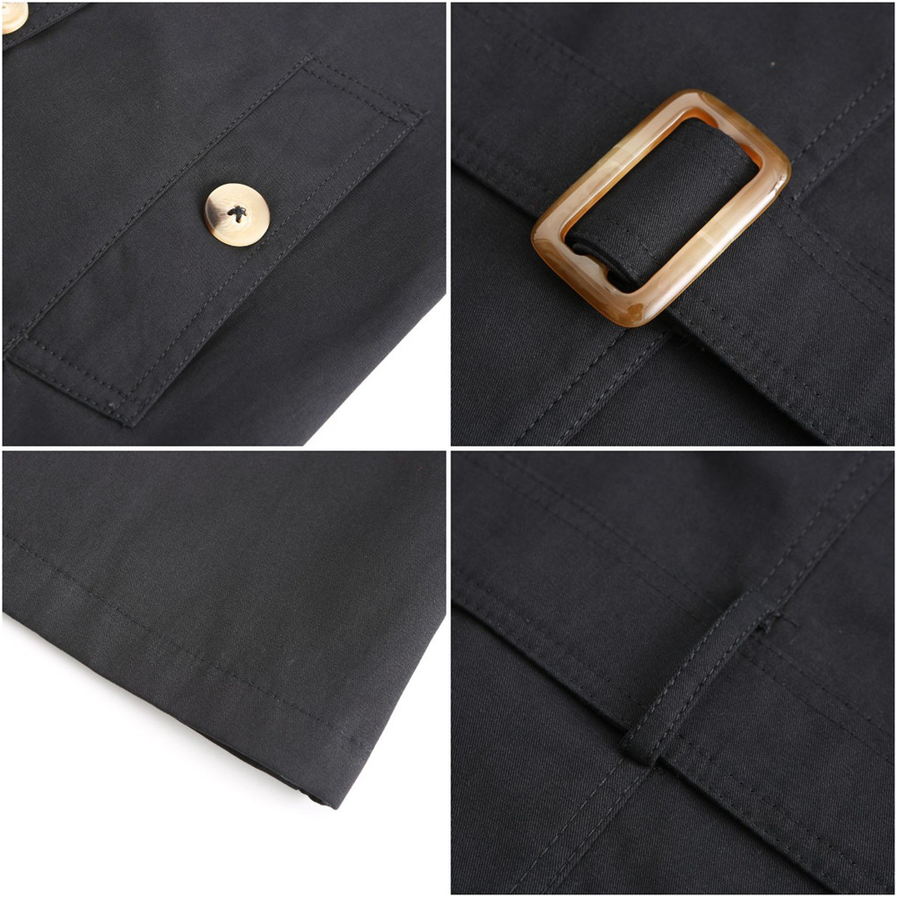 New Women's Belt Adjustable Jacket Double-breasted Black Khaki Trench Coat