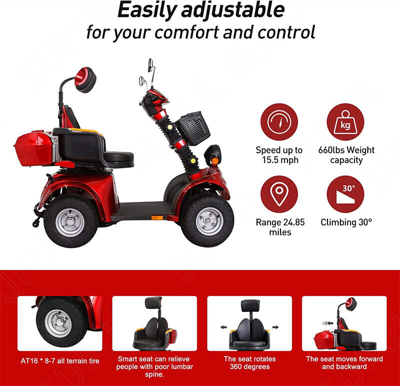 4 Wheels Travel Mobility Scooter 1000W 60V 20AH Battery Motor for Adult Senior