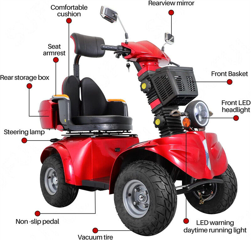 4 Wheels Travel Mobility Scooter 1000W 60V 20AH Battery Motor for Adult Senior