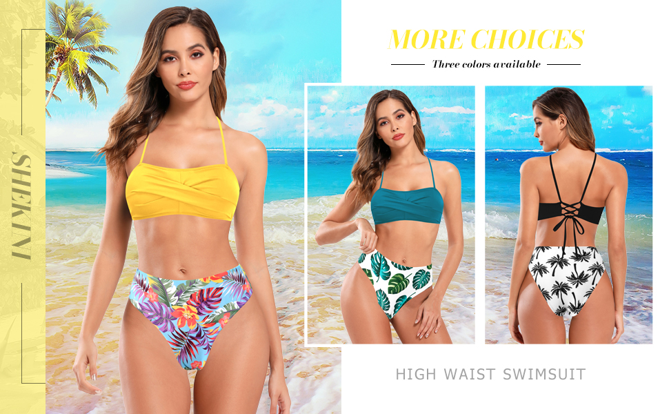 high waist bikini for women printed twist front bathing suit