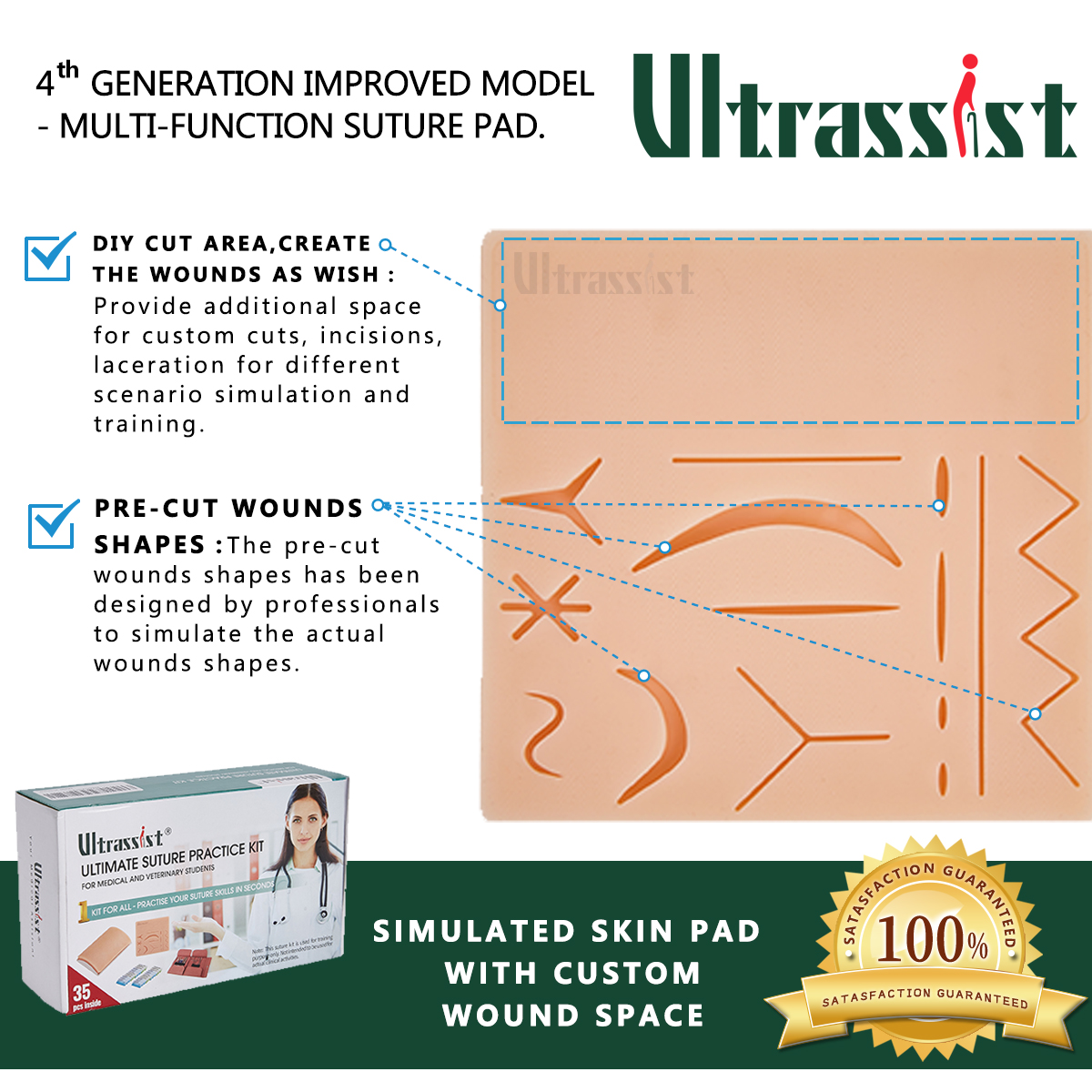 Ultrassist Ultimate Suture Kit - DIY Incision Suture Pad, New Pouch
