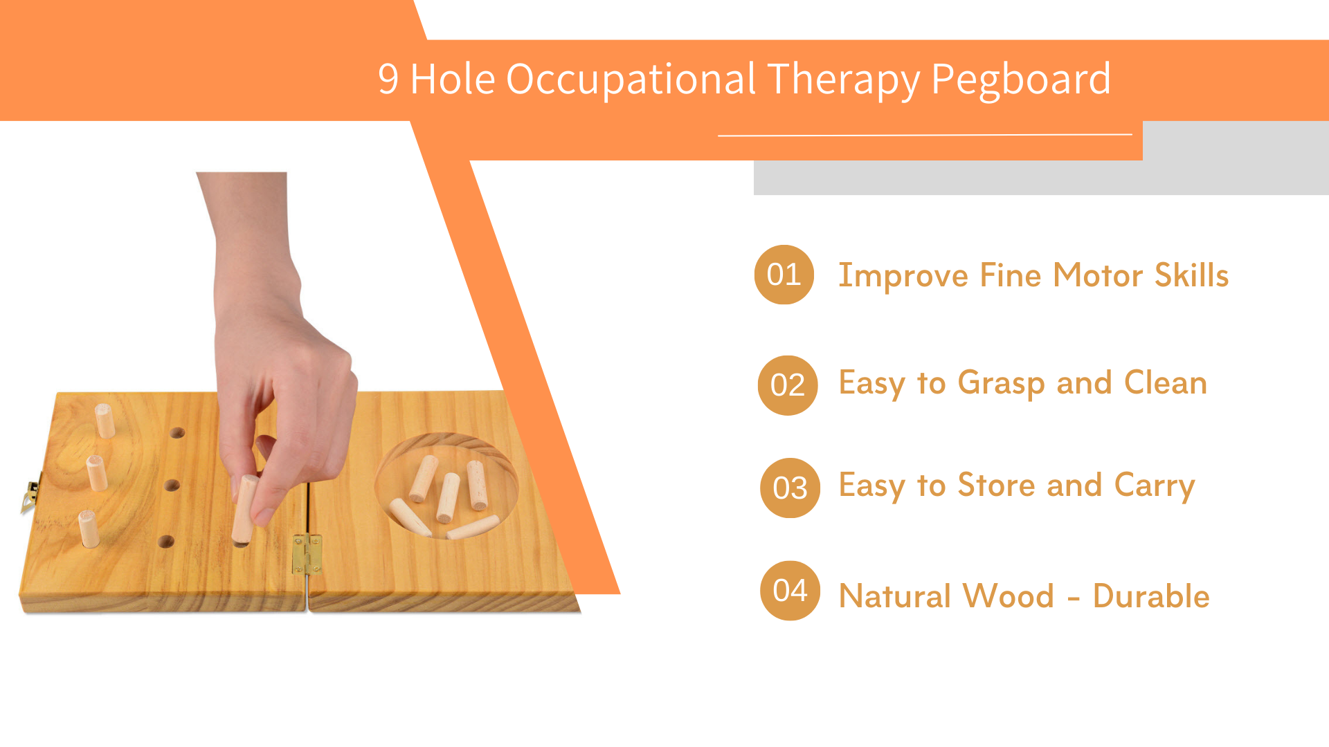 Wooden 9-Hole Peg Test Kit for Occupational Therapy Finger Training