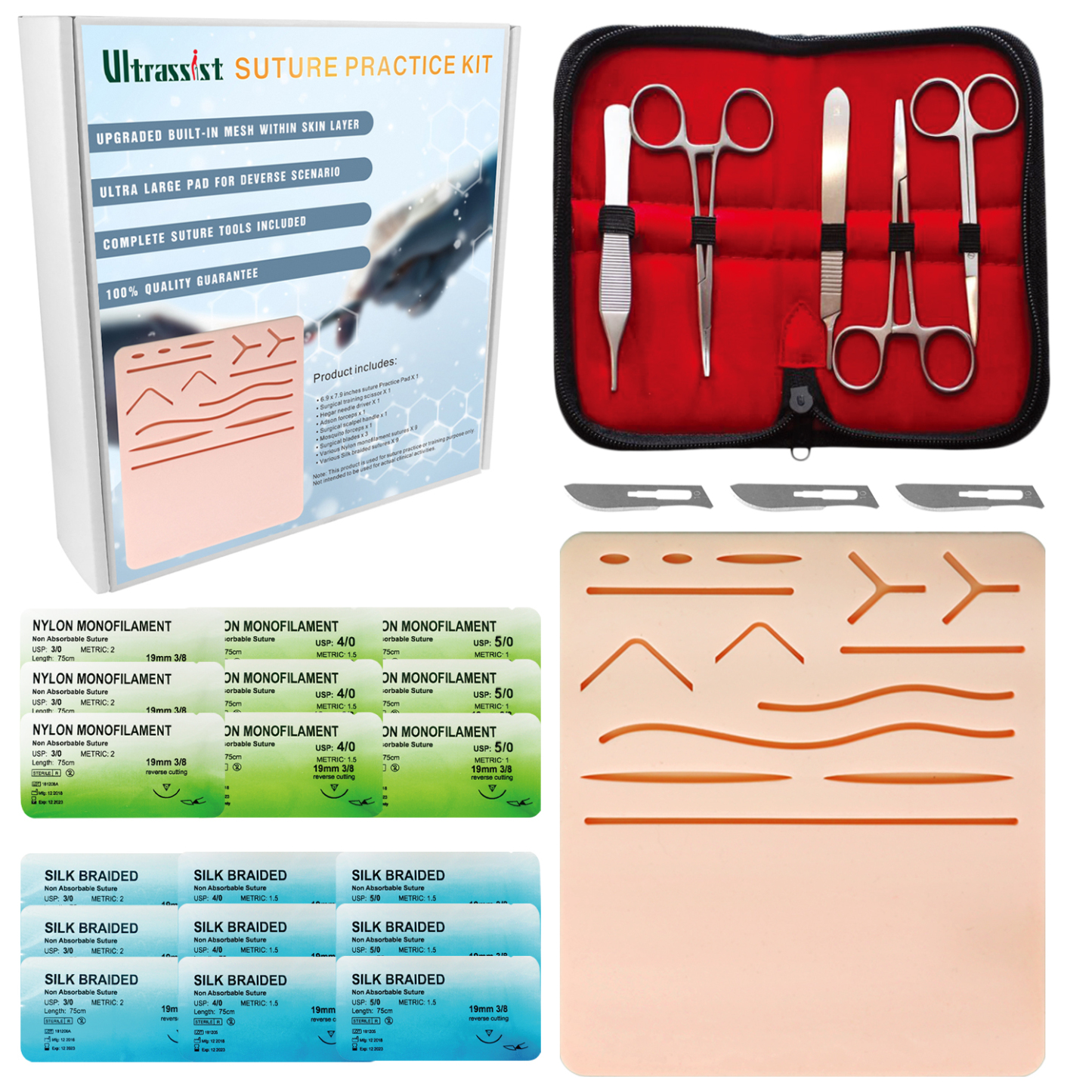 Ultra-Large Suture Kit for Medical Students with Pre-Cut Wounds & Customizable Pad
