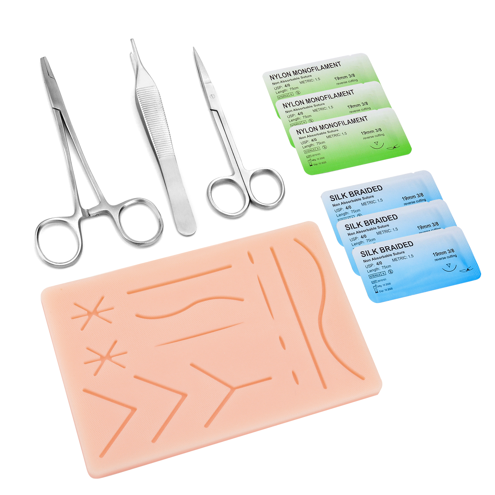 Suture Practice Kit Complete Suture Training Kit With Silicone Pad Suture  19 Pcs