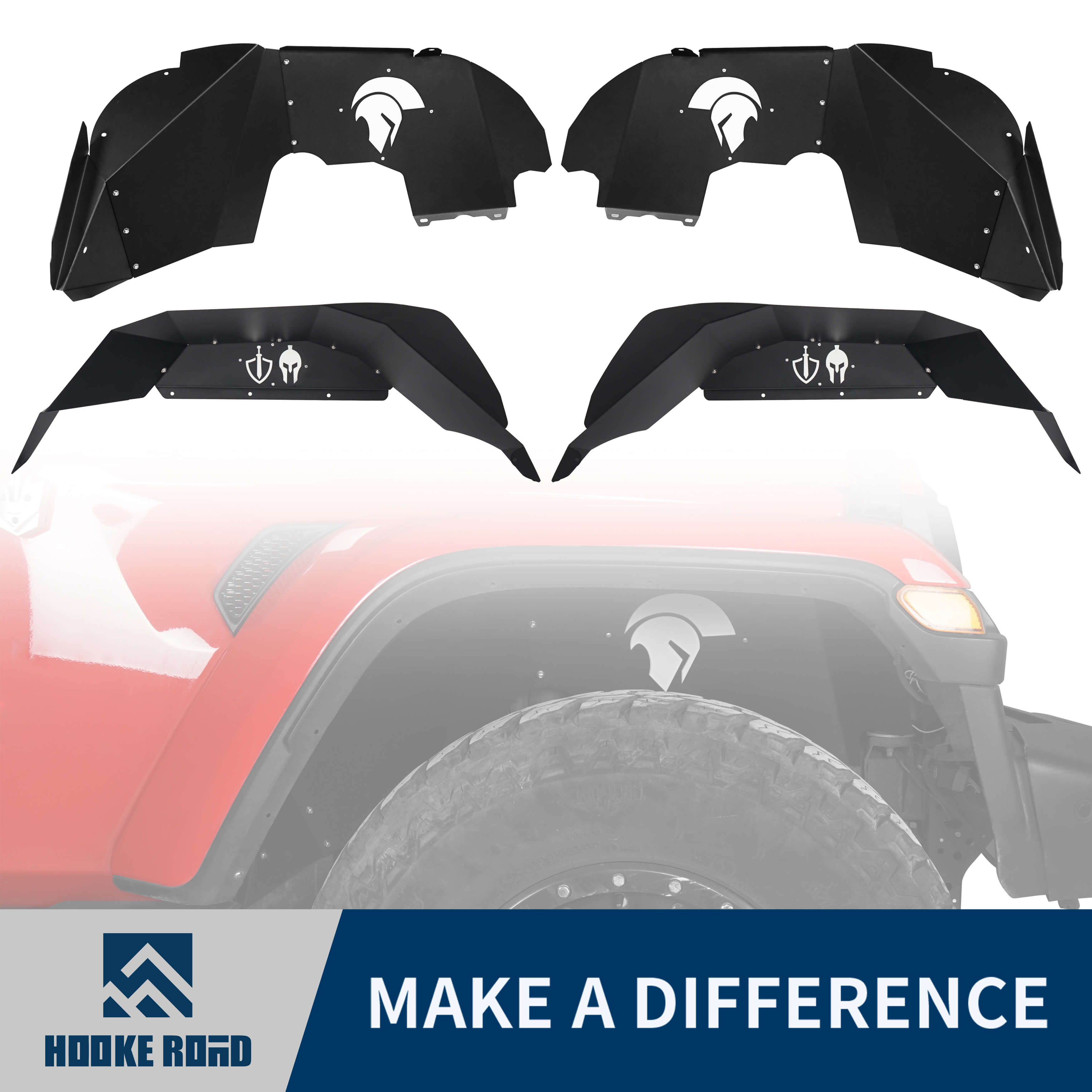 Hooke Road Front & Rear Inner Fender Liners Spartan(20-22 Jeep Gladiator JT Excluding Mojave Edition)