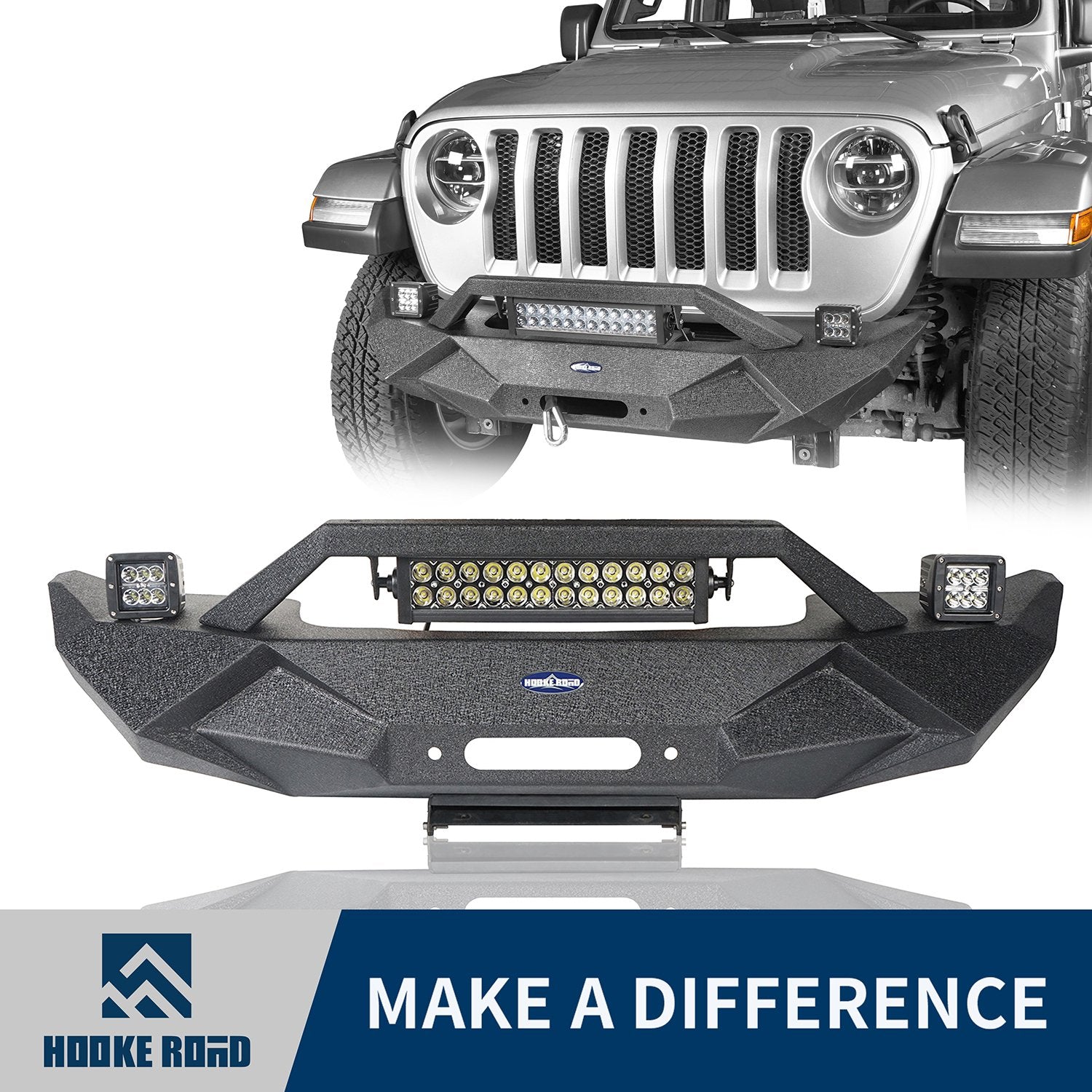 Hooke Road Blade Master Front Bumper w/Winch Plate & Light Bar(18-21 Jeep Wrangler JL)