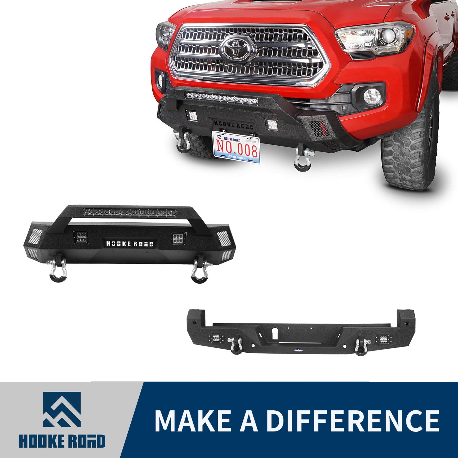 Hooke Road Front & Rear Bumpers Combo(16-22 Toyota Tacoma 3rd Gen)