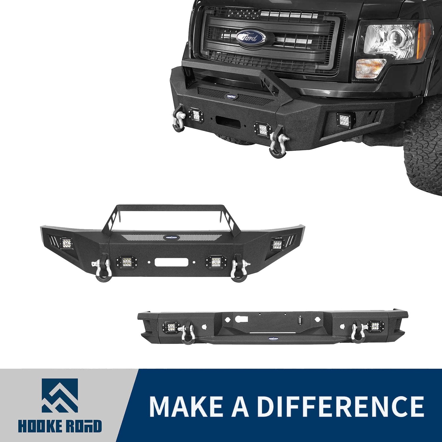 Hooke Road Full-Width Front Bumper & Rear Bumper(09-14 Ford F-150, Excluding Raptor)