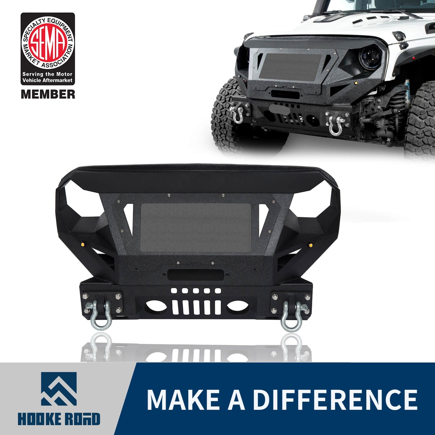 Hooke Road Mad Max Front Bumper w/Grill Guard & Winch Plate(07-18 Jeep Wrangler JK)