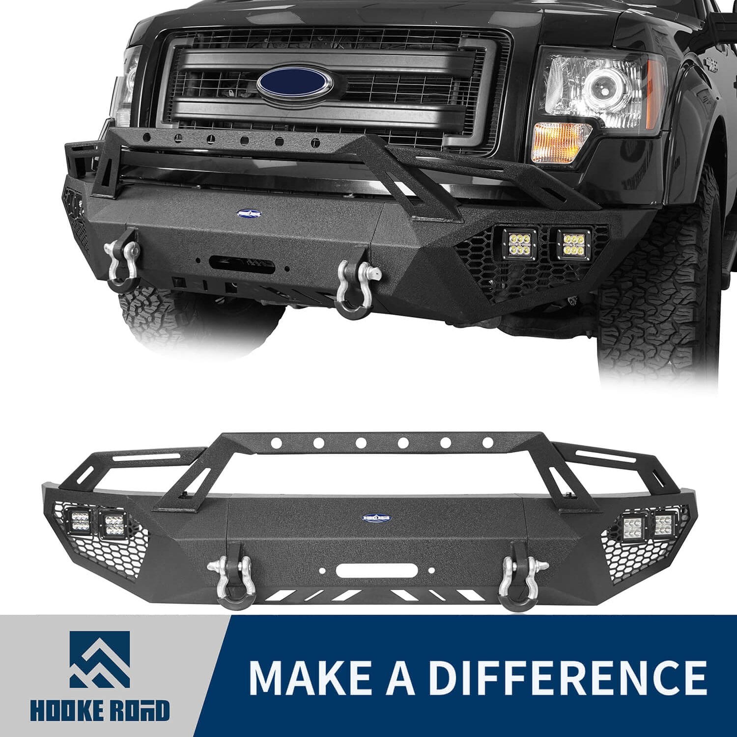 Hooke Road Full Width Front Bumper w/Grill Guard(09-14 Ford F-150, Excluding Raptor)