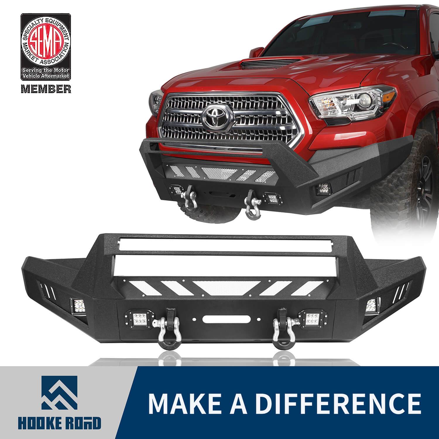 Hooke Road Full Width Front Bumper with Low-Profile Hoop(16-22 Toyota Tacoma 3rd Gen)