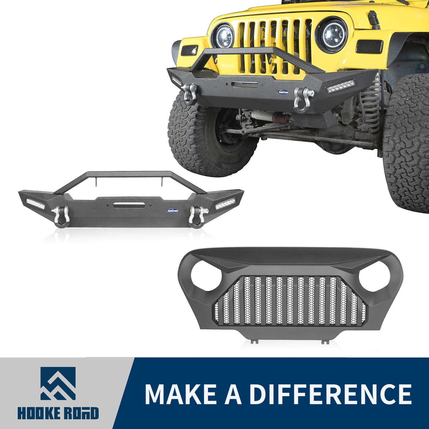 Hooke Road Blade Stubby Front Bumper & Gladiator Grille Guard Combo Kit(97-06 Jeep Wrangler TJ)