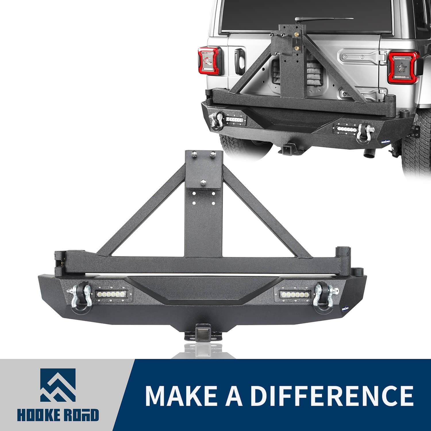 Hooke Road Rear Bumper w/Tire Carrier & LED Floodlights(18-22 Jeep Wrangler JL)