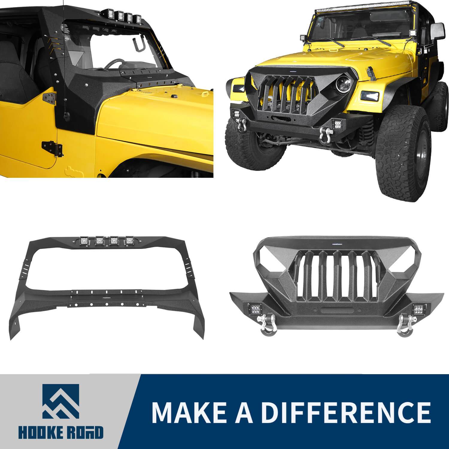Hooke Road Mad Max Front Bumper & Windshield Frame Cover Combo(97-06 Jeep Wrangler TJ)