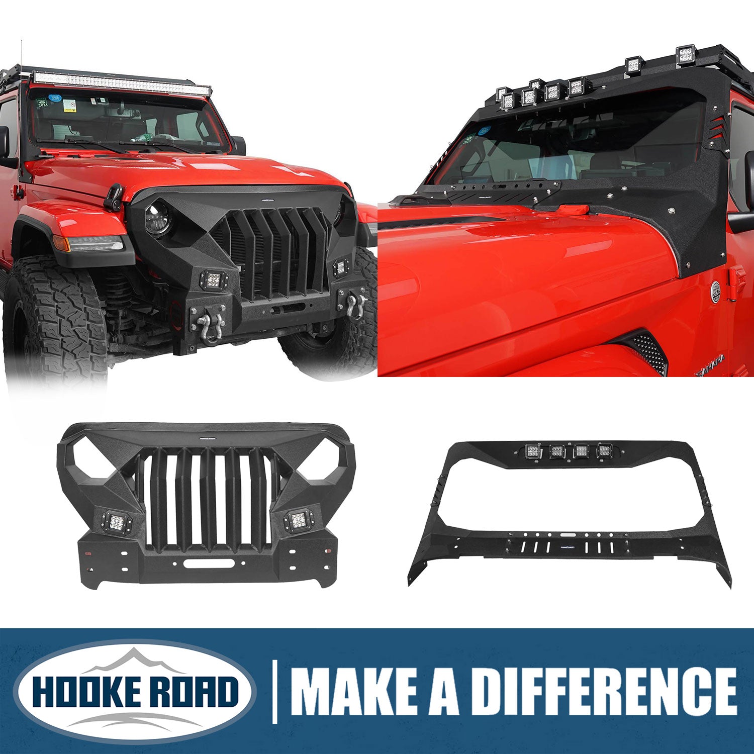 Hooke Road Mad Max Front Bumper & Windshield Frame Cover(18-22 Jeep Wrangler JL)