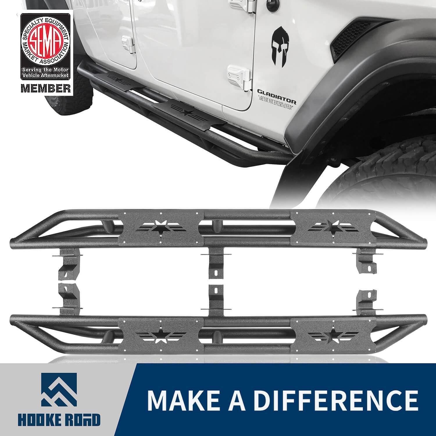 Hooke Road Star Side Step Tubular Running Boards(20-22 Jeep Gladiator JT)