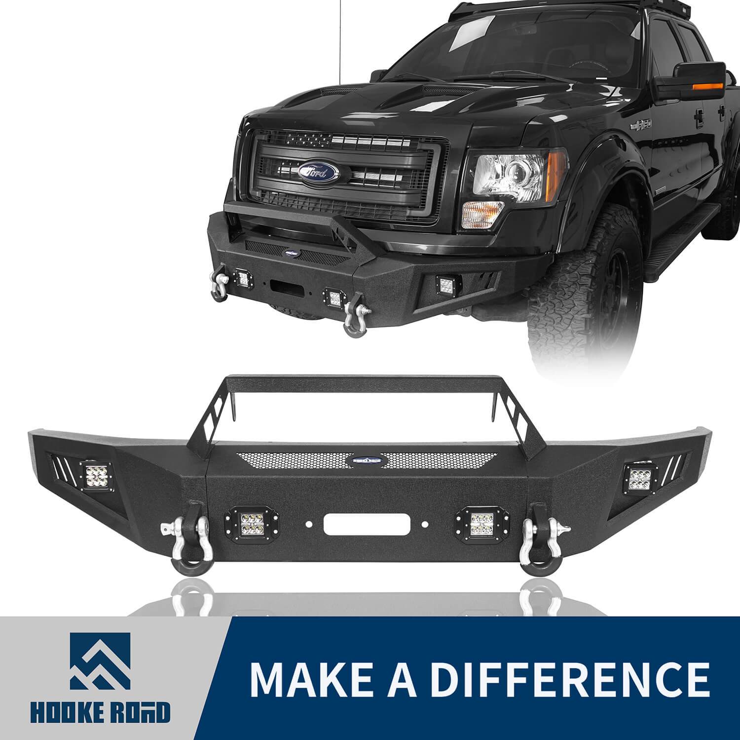 Hooke Road Full Width Front Bumper with Angled Hoop(09-14 Ford F-150,Excluding Raptor)
