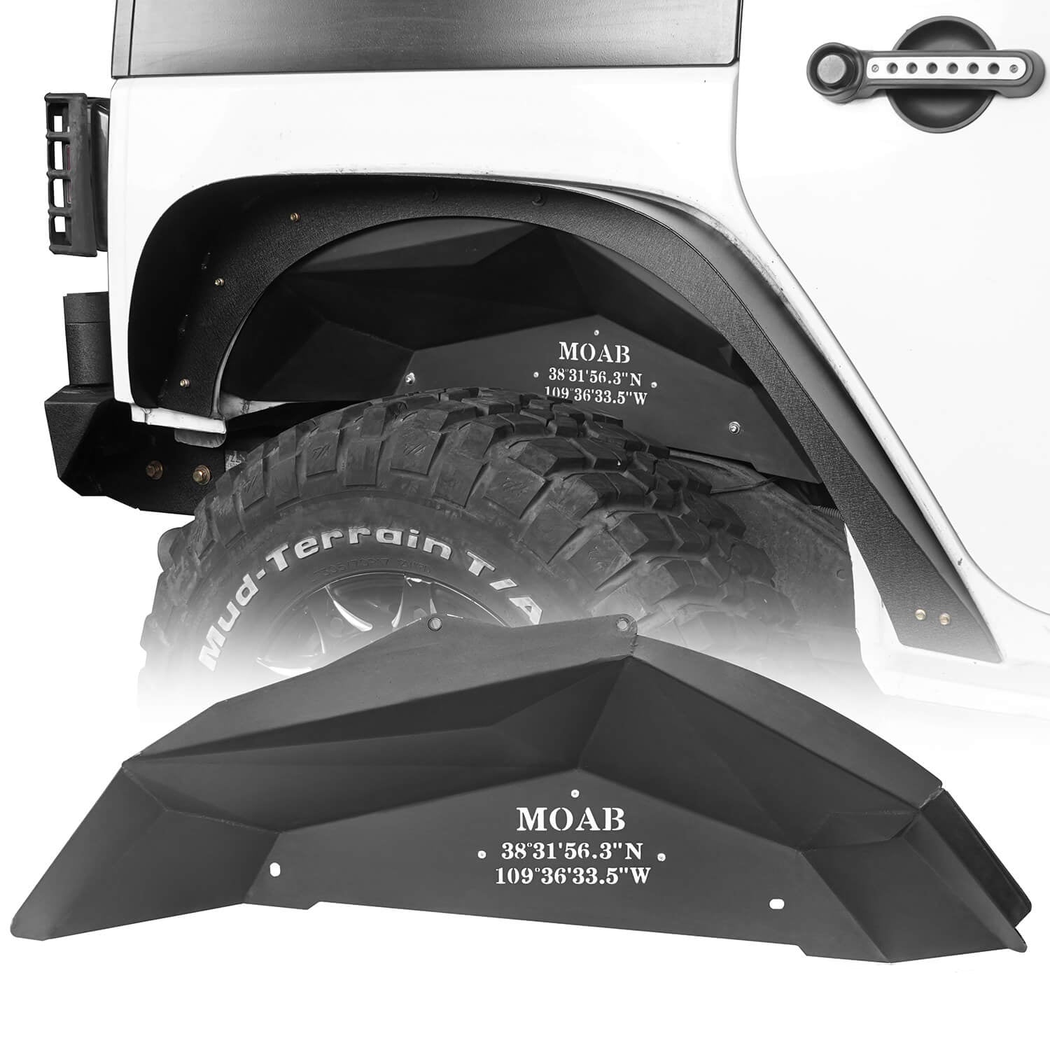 Hooke Road® Rear MOAB Inner Fender Liners Black Steel(07-18 Jeep Wrangler JK)